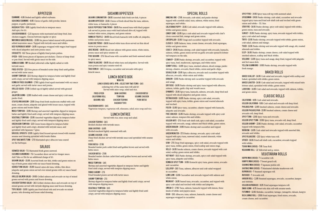 To Go Menu - Komachi